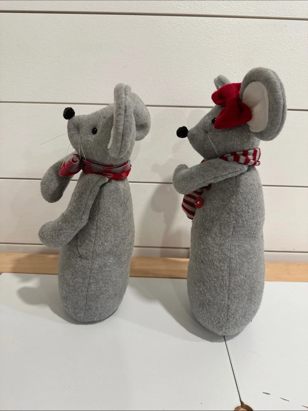 Gray Felt Mouse Pair with Red Accents